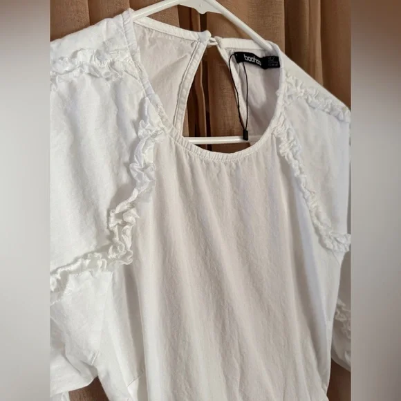 Boohoo Romantic White Tiered Balloon Sleeve Maxi Dress - Picture 4 of 9